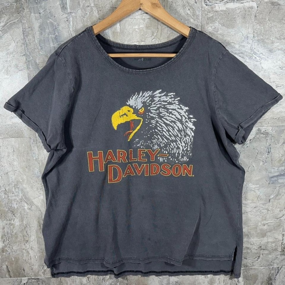 Y2K Harley Davidson black cotton  distressed t-shirt with eagle graphic  Size XL